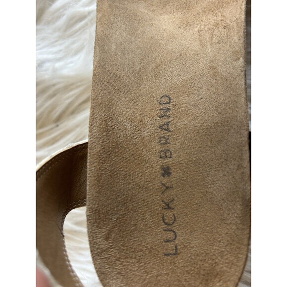 Lucky Brand Women’s Size 10 Kierlo Ankle Strap Wedge Sandals Ivory Knit Leather - Picture 5 of 9